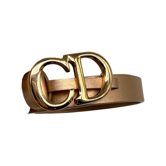 Christian Dior Leather CD Buckle Saddle Belt Gold Metallic - Picture 2 of 5